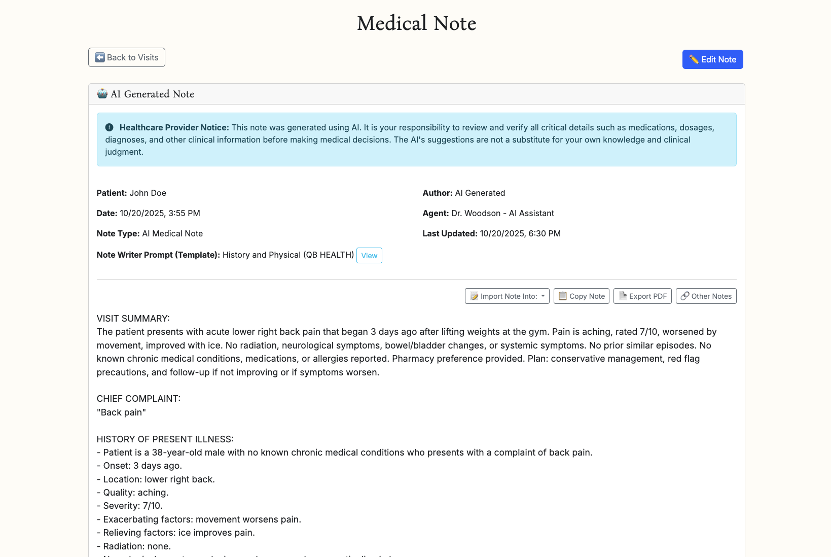 Example note screenshot